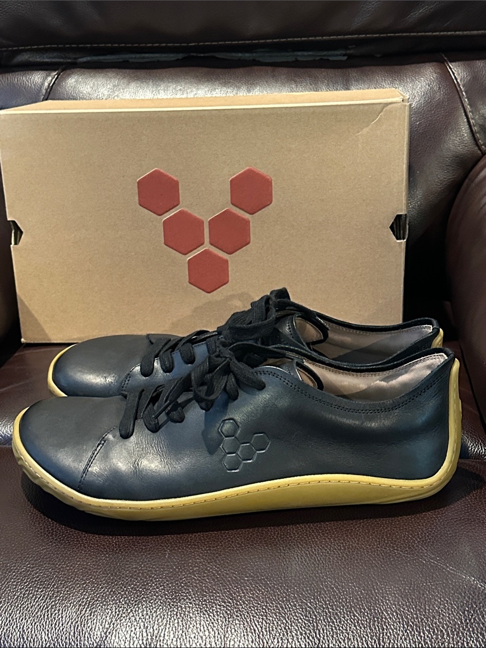 Vivo barefoot Addis EU 46 US 12.5 Men’s Black Leather Sneakers with gum sole.
